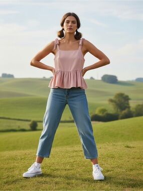 Madewell Women’s Tie-Shoulder Peplum Tank Top - Blush Pink